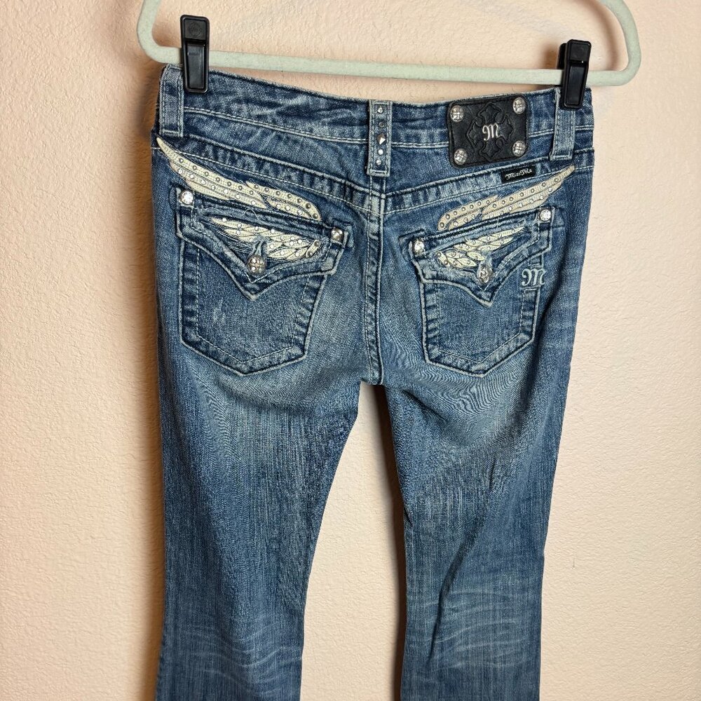 Vintage Y2K Miss Me Bootcut Embellished distressed jeans size 28 faded blue